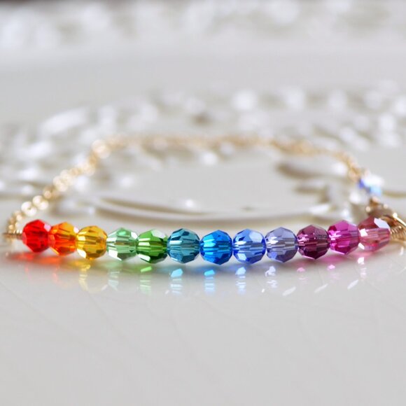 Handmade Rainbow Crystal Bracelet with Gold Filled Chain - Picture 8 of 11